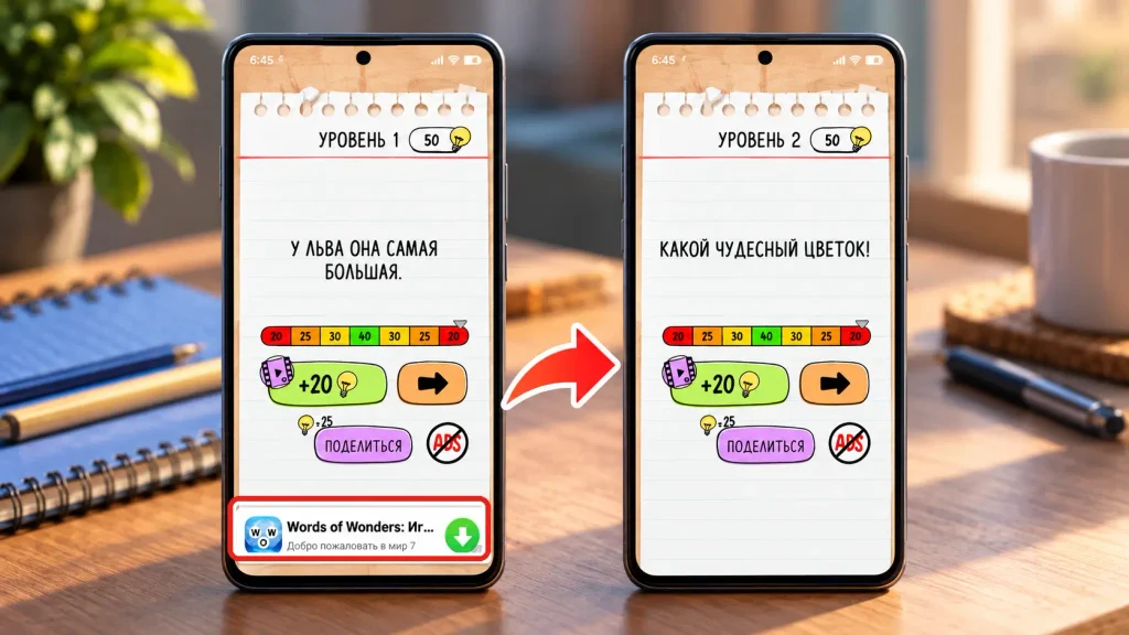 Сравнение игры с рекламой и без нее на двух смартфонах